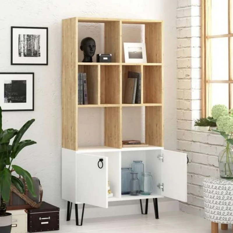 Libreria 80x166h cm con ante colore bianco e struttura rovere - Bene