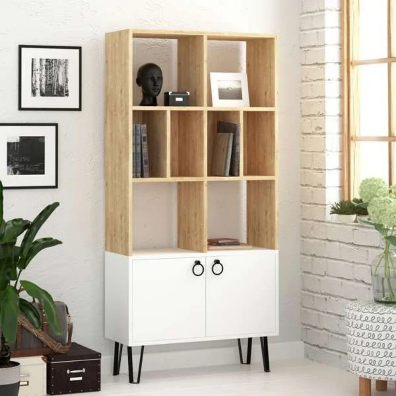 Libreria 80x166h cm con ante colore bianco e struttura rovere - Bene