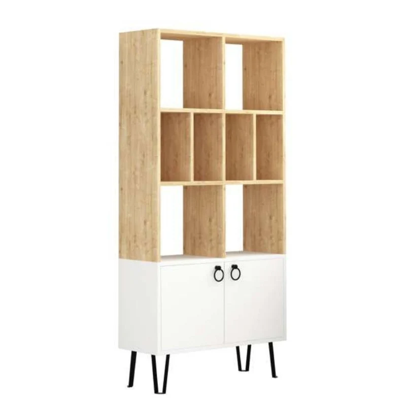 Libreria 80x166h cm con ante colore bianco e struttura rovere - Bene