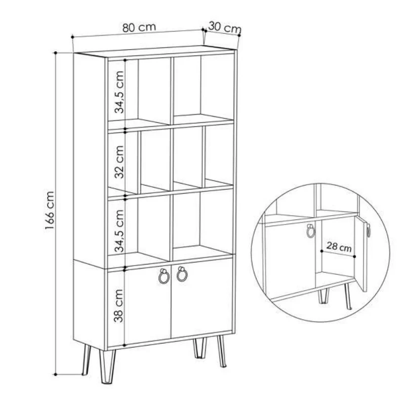 Libreria 80x166h cm con ante colore bianco e struttura rovere - Bene
