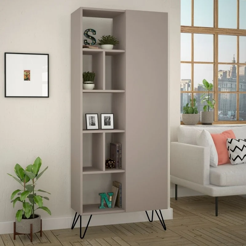 Libreria con vani e anta colore tortora 191H cm - Jedda