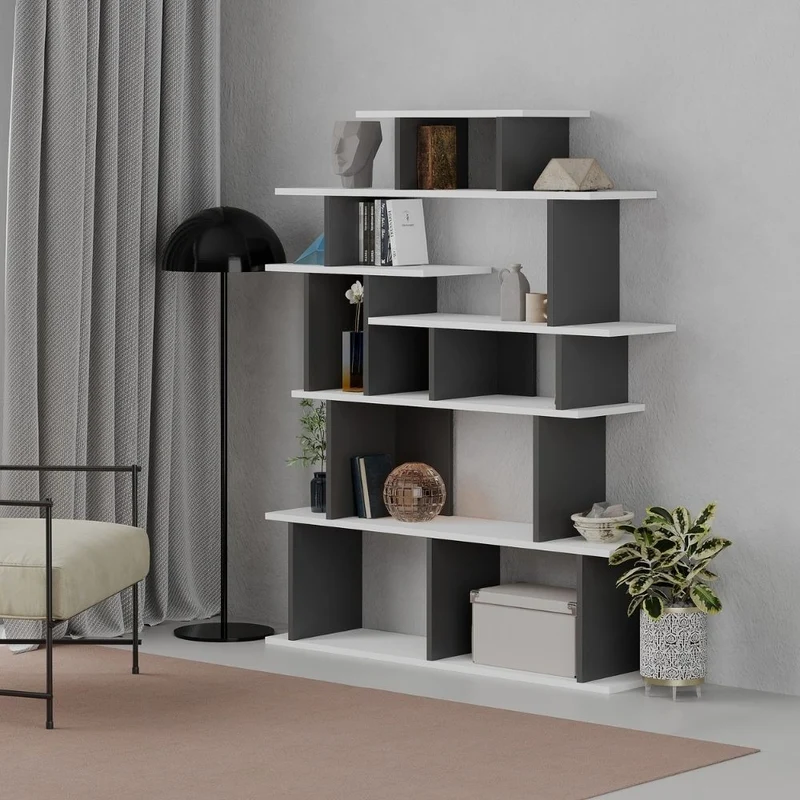 Libreria 120x149h di design colore bianco e antracite - Apollon