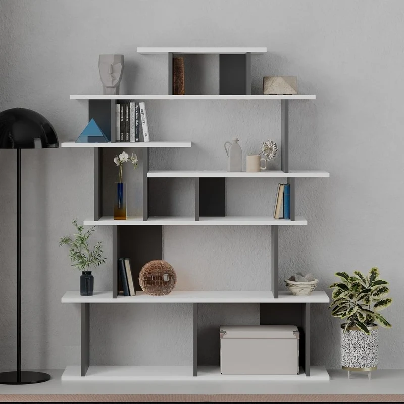 Libreria 120x149h di design colore bianco e antracite - Apollon