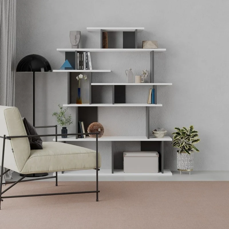 Libreria 120x149h di design colore bianco e antracite - Apollon