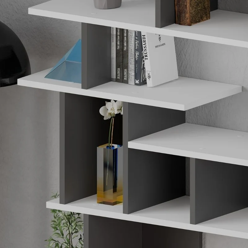 Libreria 120x149h di design colore bianco e antracite - Apollon