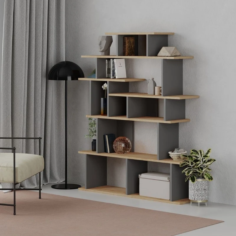 Libreria moderna 120 cm di design in legno colore rovere e antracite - Apollon