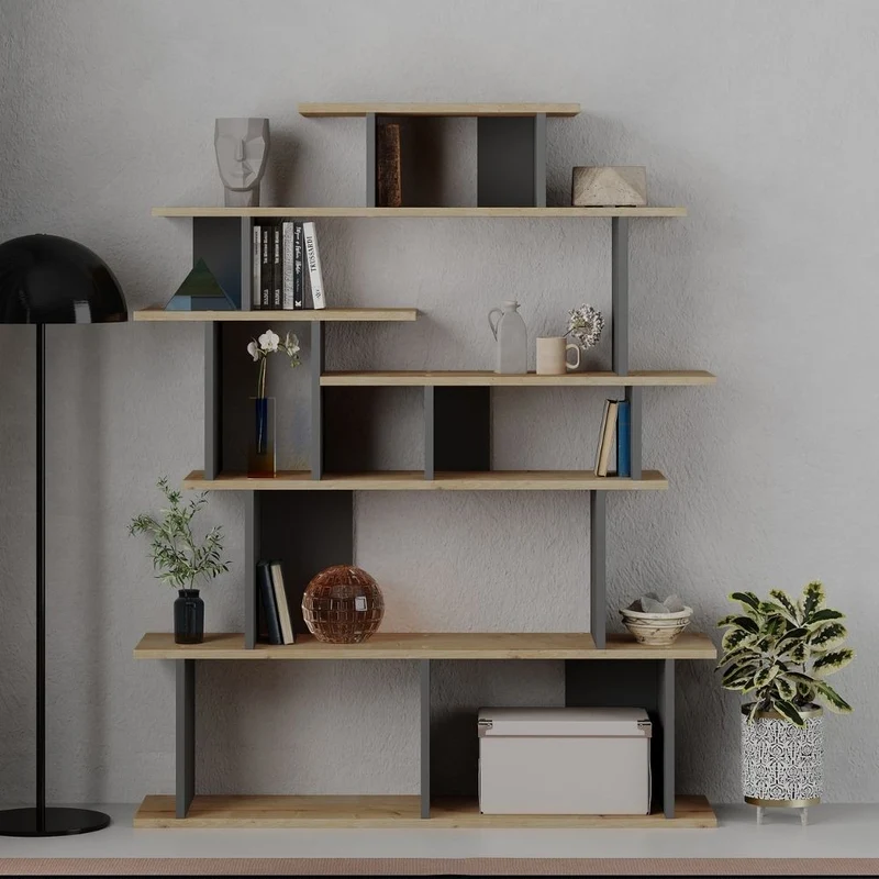 Libreria moderna 120 cm di design in legno colore rovere e antracite - Apollon