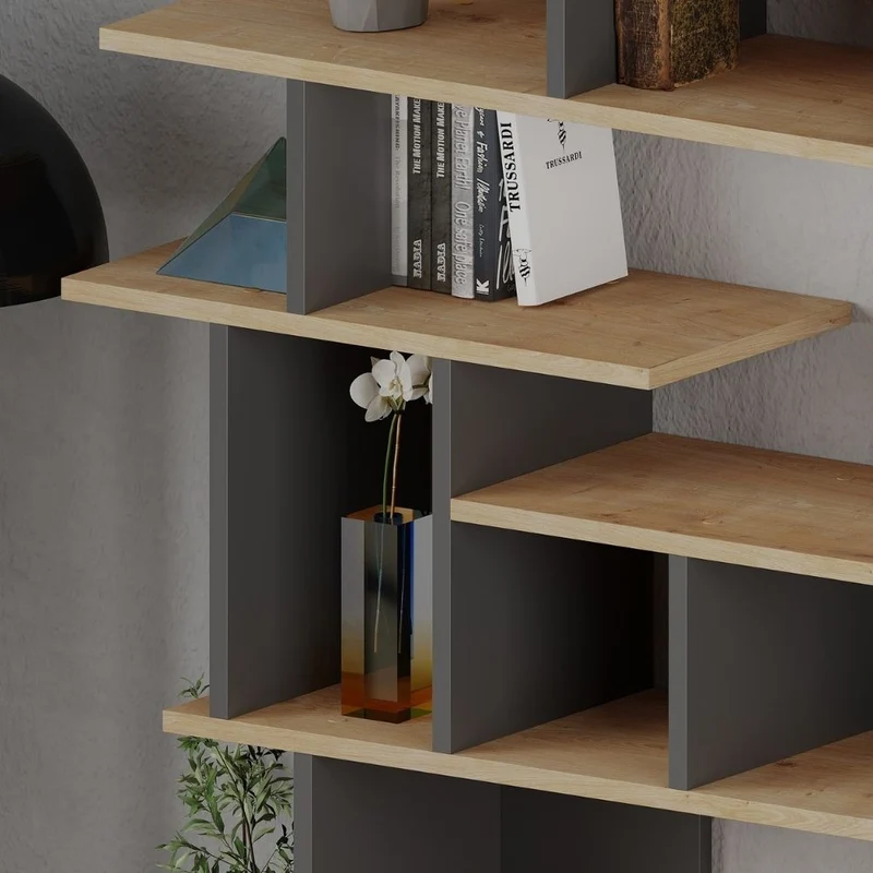Libreria moderna 120 cm di design in legno colore rovere e antracite - Apollon