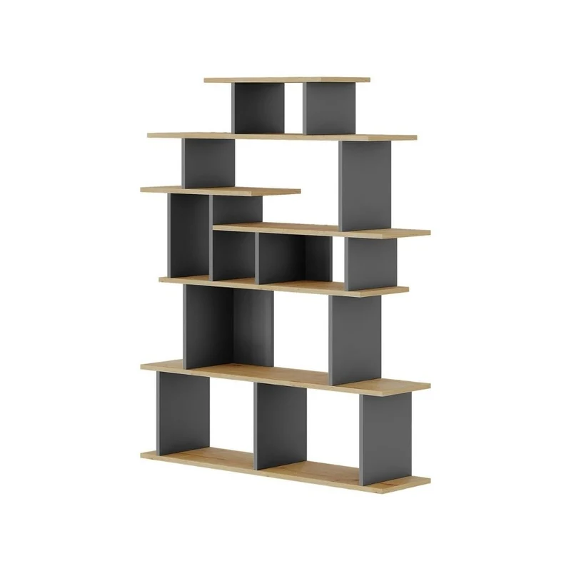 Libreria moderna 120 cm di design in legno colore rovere e antracite - Apollon
