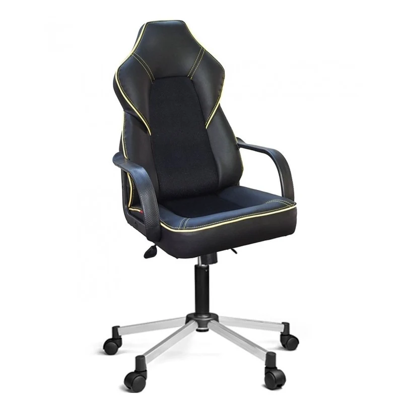 Poltrona ufficio gaming con base cromata e nera con bordino giallo - Lidya