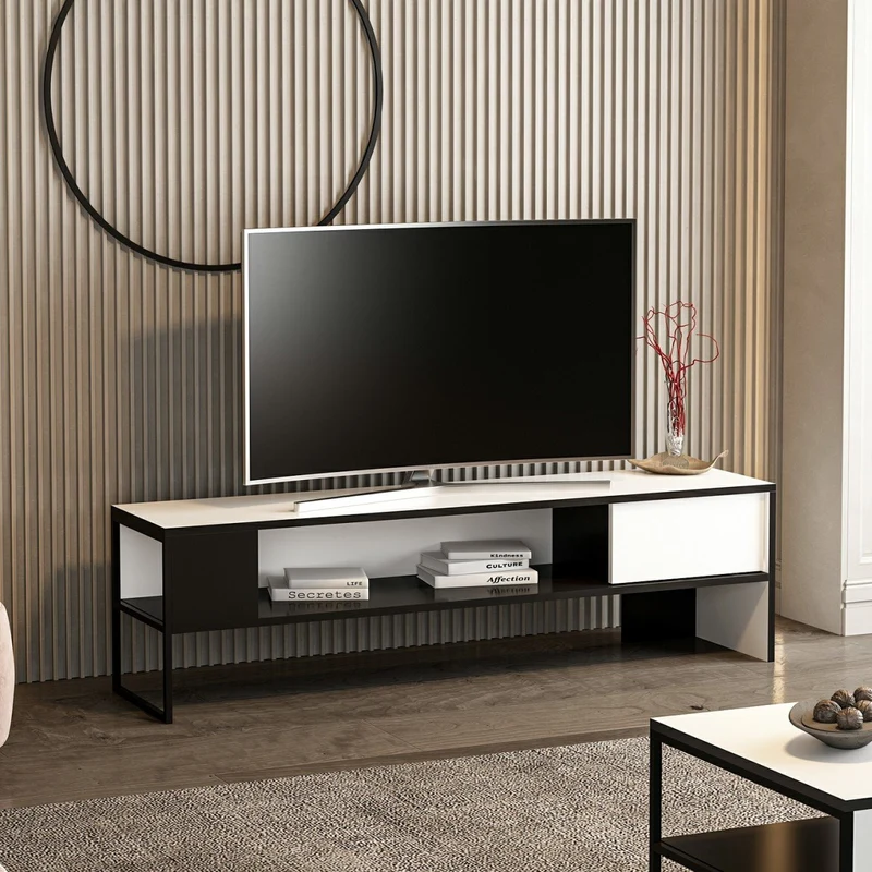 Mobile porta tv 150x42h cm struttura in metallo colore bianco e nero - Concordtv