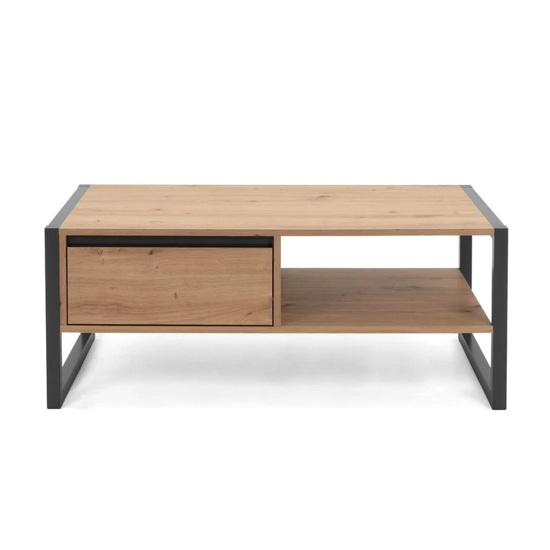 Tavolino da salotto 100x40h cm con cassetto e vano colore quercia e antracite - Denver