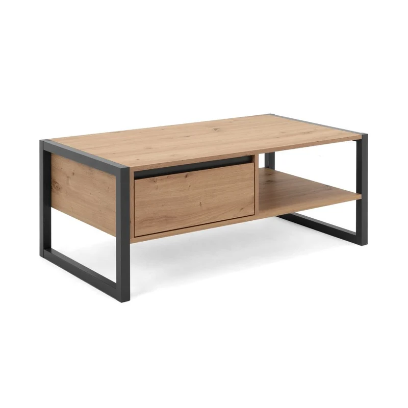 Tavolino da salotto 100x40h cm con cassetto e vano colore quercia e antracite - Denver