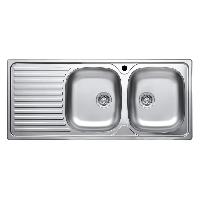 Lavello incasso 116x50 cm in acciaio con due vasche e gocciolatoio sinistro - MP1162SX
