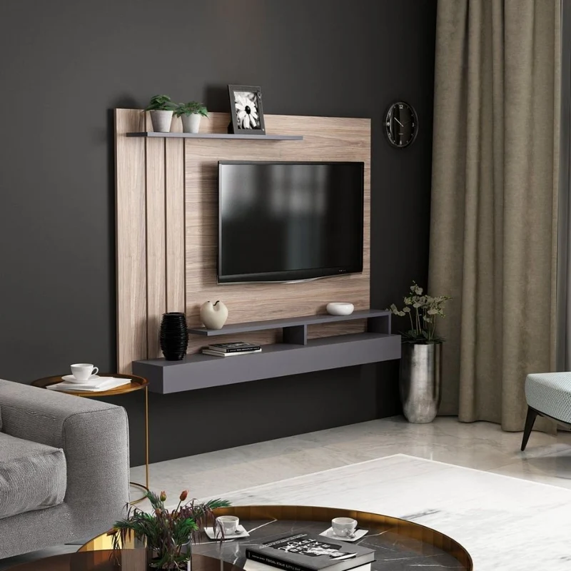 Parete attrezzata porta tv colore noce e antracite 157cm - Lawrance