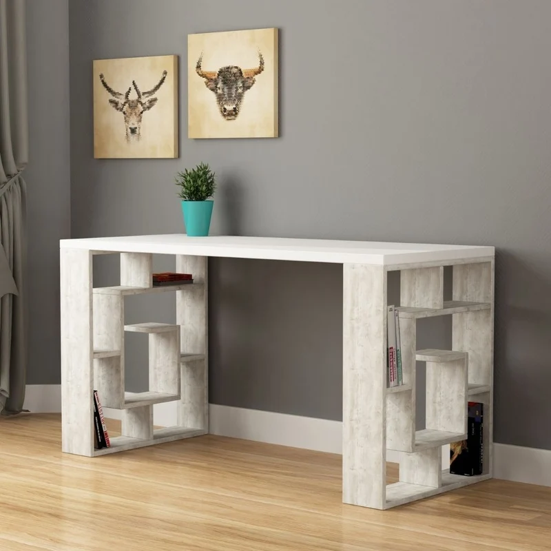 Scrivania colore bianco con gambe labirinto bianco vintage 140x60 cm - Labirent
