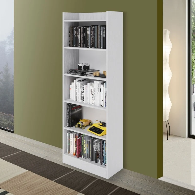 Libreria con 5 ripiani colore bianco frassinato 64x180H cm - Alessia