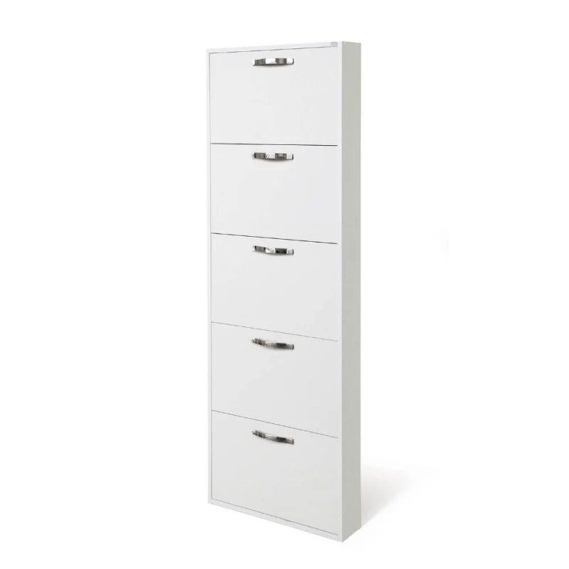 Scarpiera salvaspazio con 5 ante colore bianco frassinato 65x15x180H cm - Serena