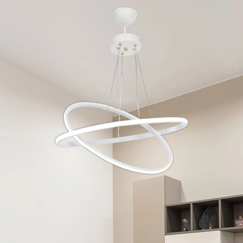 Lampada a sospensione 60cm con due anelli bianchi Led - Muso MDL4438