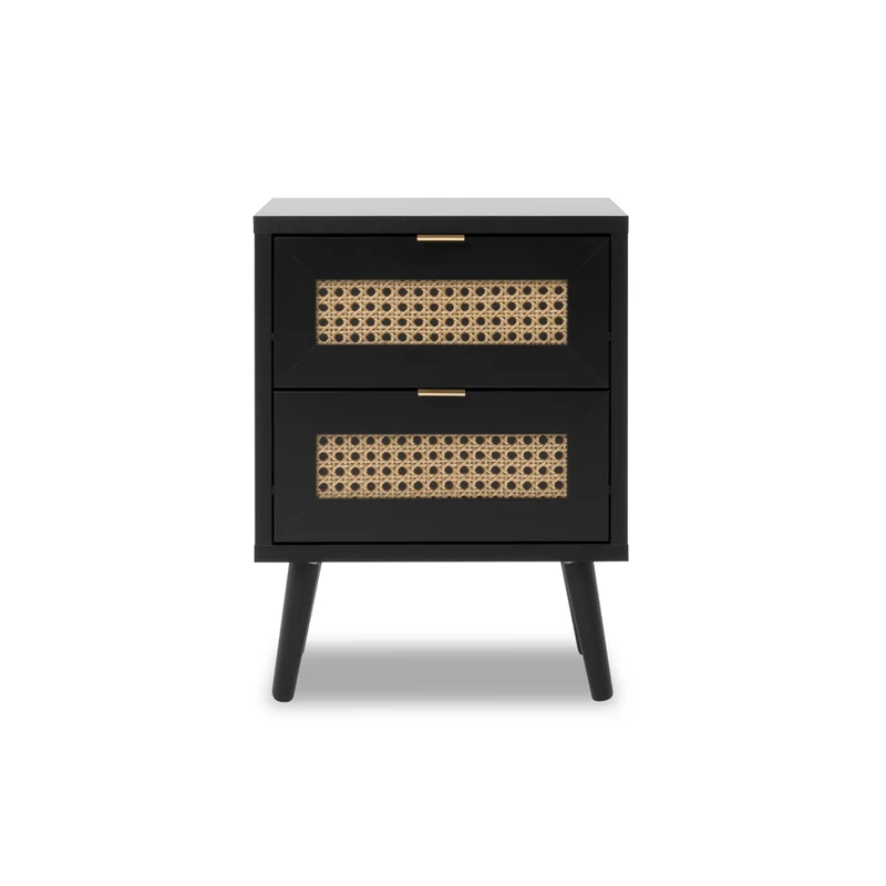 Comodino 40x52H cm con 2 cassetti colore nero con frontali effetto vimini - Vienna61A
