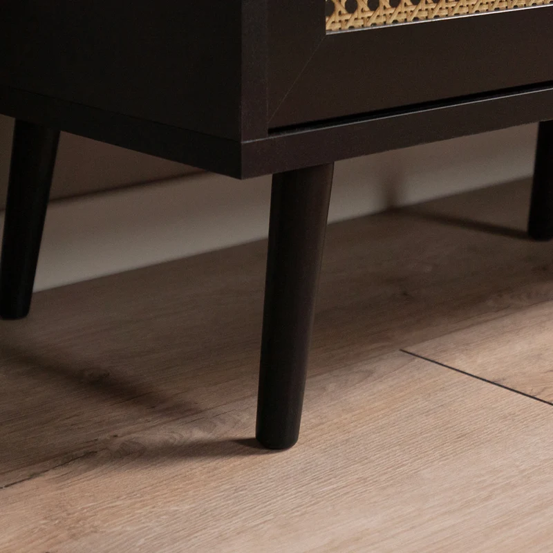 Comodino 40x52H cm con 2 cassetti colore nero con frontali effetto vimini - Vienna61A
