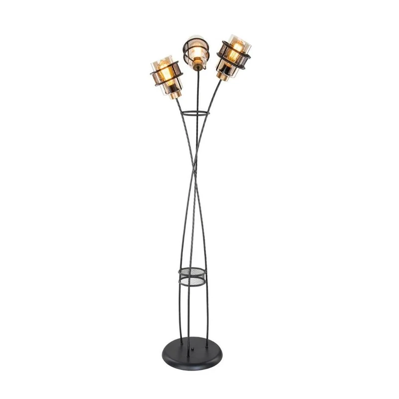 Lampada da terra 160H cm in ferro intrecciato con 3 luci in vetro - Grande MDL3812