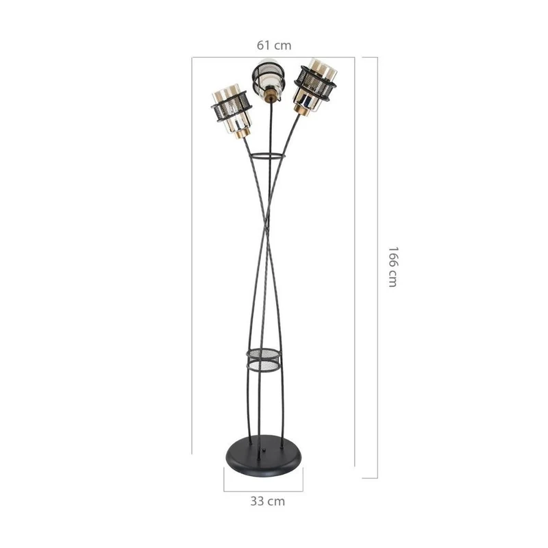 Lampada da terra 160H cm in ferro intrecciato con 3 luci in vetro - Grande MDL3812