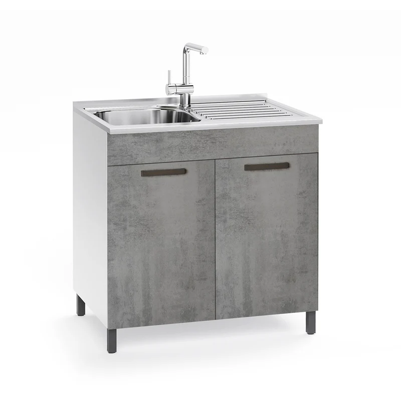 Mobile sottolavello con due ante e lavello incluso colore cemento 80x50x85H cm