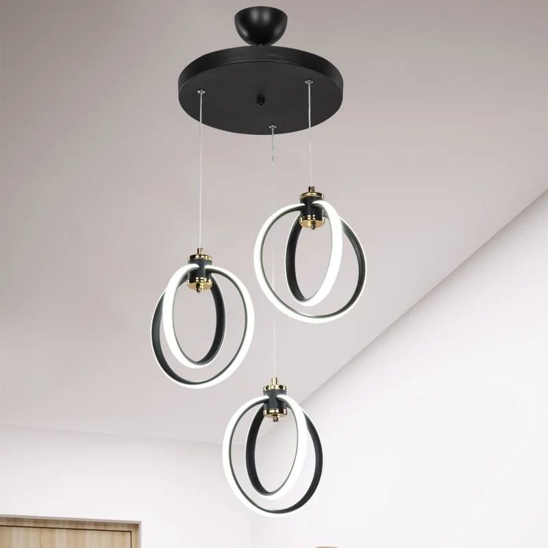 Lampada a sospensione LED 90 cm con tre punti luce a cerchi LED - Felicia