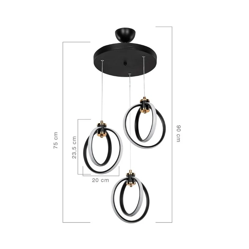 Lampada a sospensione LED 90 cm con tre punti luce a cerchi LED - Felicia