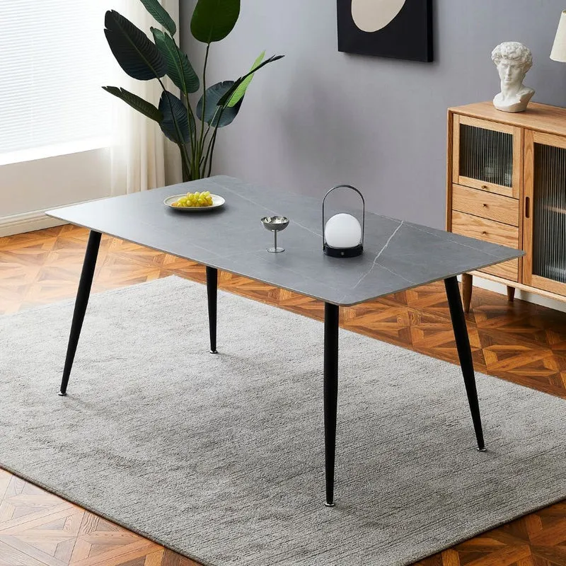 Tavolo con top ceramica effetto marmo grigio cemento 160x90 cm - Mila