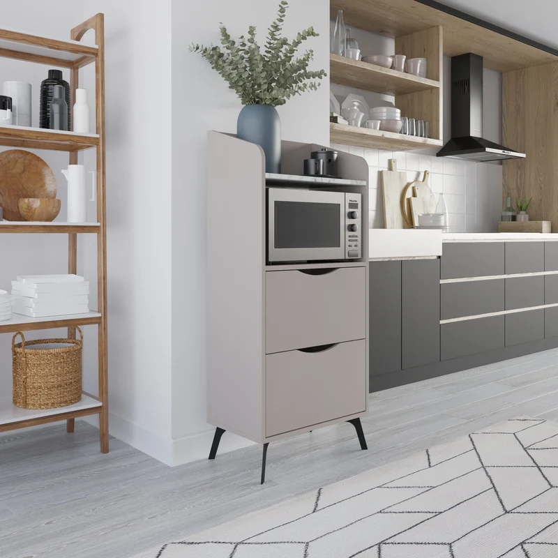 Mobile multiuso 60x136H cm con cassetti colore light mocha e ripiano carrara bianco - Gorki