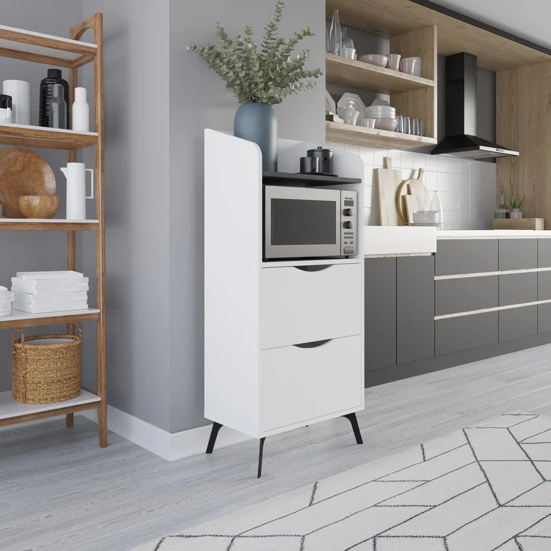 Mobile multiuso 60x136H cm con cassetti colore bianco e ripiano retro grey - Gorki
