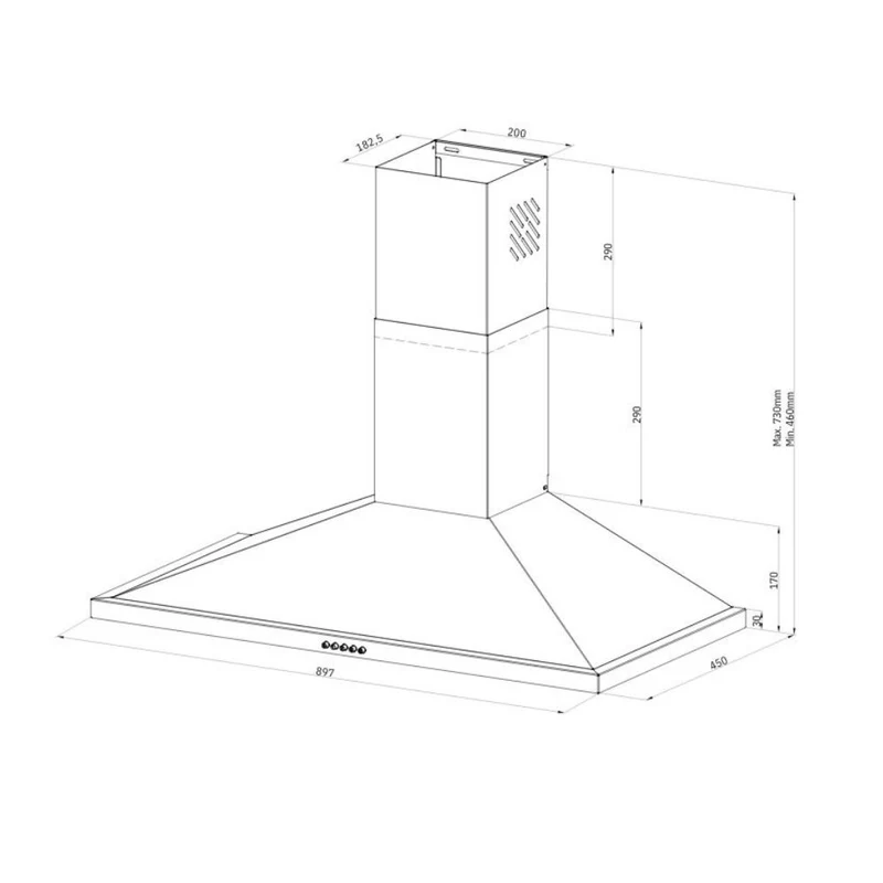 Cappa a piramide inox 90 cm con luce LED - Samet Eolo