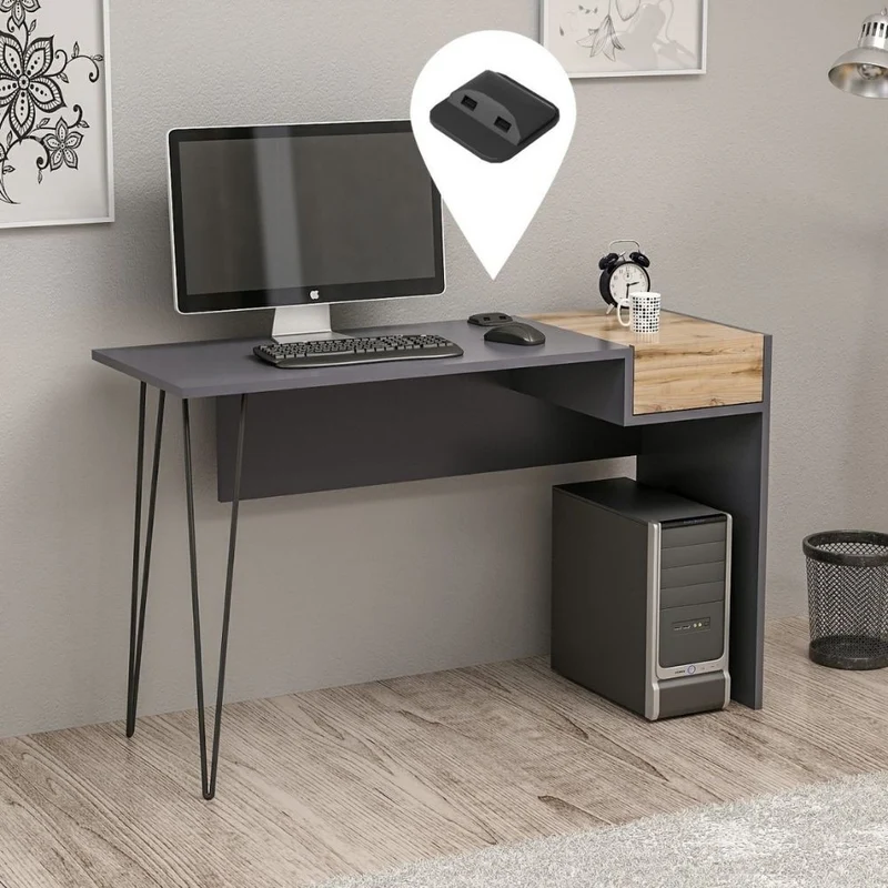 Scrivania in legno 121x76H cm con porte usb colore antracite e noce - Candy