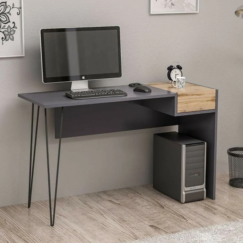 Scrivania in legno 121x76H cm con porte usb colore antracite e noce - Candy