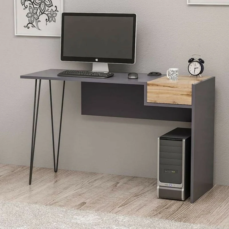 Scrivania in legno 121x76H cm con porte usb colore antracite e noce - Candy
