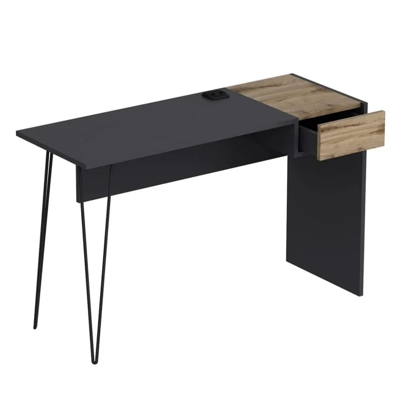 Scrivania in legno 121x76H cm con porte usb colore antracite e noce - Candy