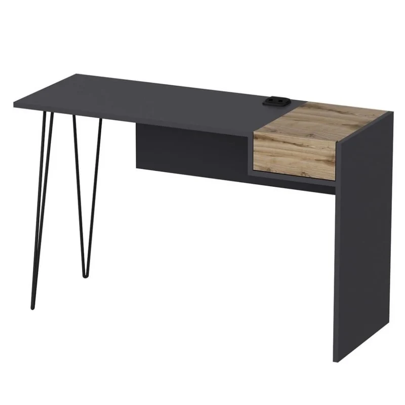 Scrivania in legno 121x76H cm con porte usb colore antracite e noce - Candy
