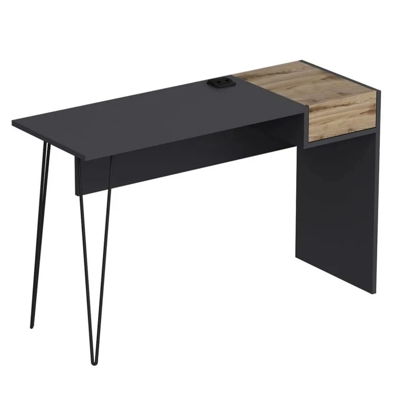Scrivania in legno 121x76H cm con porte usb colore antracite e noce - Candy