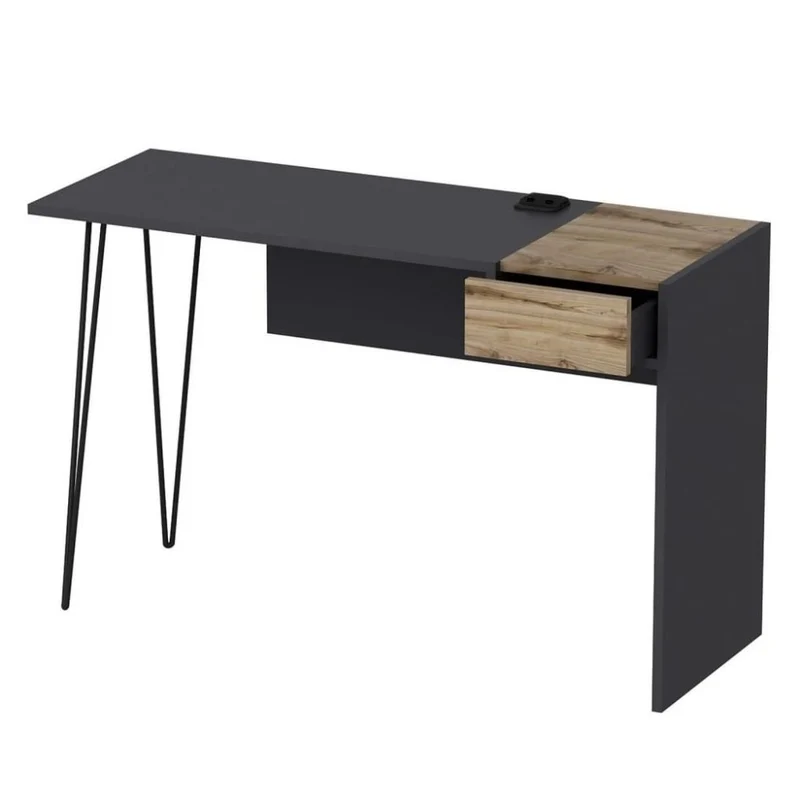 Scrivania in legno 121x76H cm con porte usb colore antracite e noce - Candy