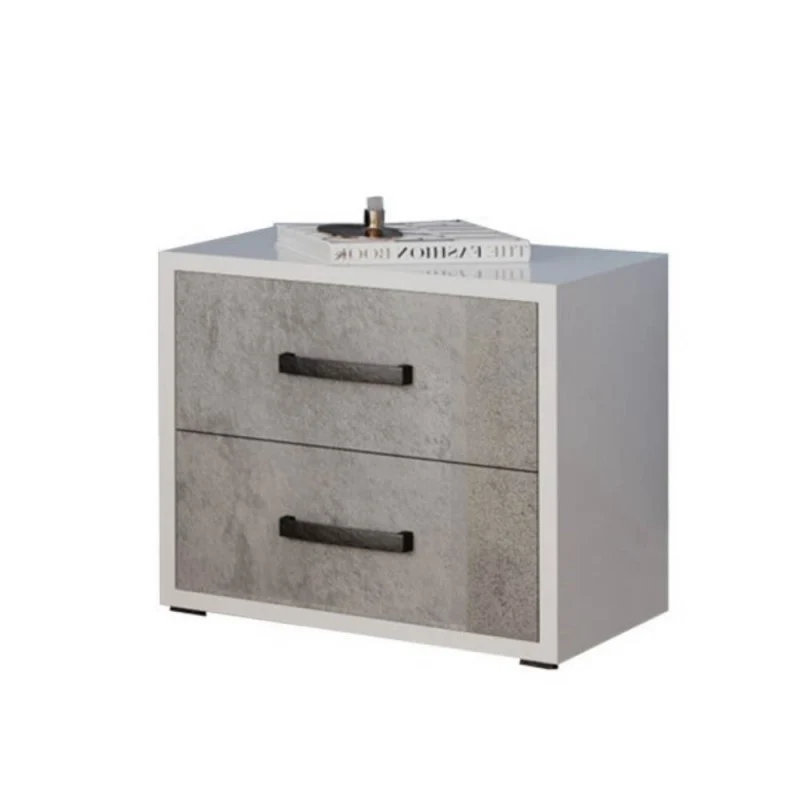 Comodino con 2 cassetti colore cemento 52x36x43H cm