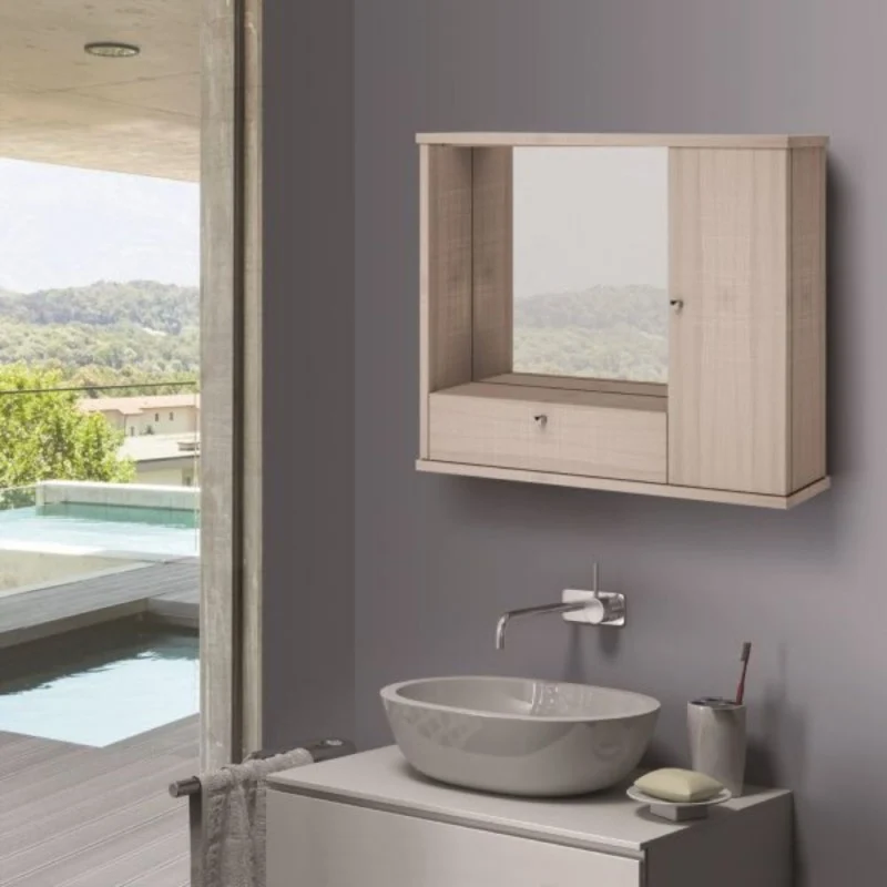Specchiera da bagno con anta e ribalta colore olmo 73x61H cm