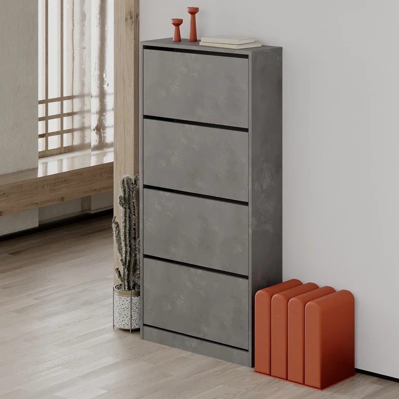 Scarpiera in legno 73x154,5h cm con quattro ante a ribalta colore retro grey