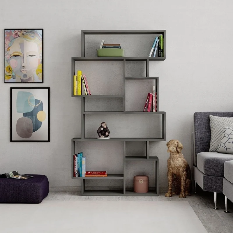 Libreria in legno 96x168,5H cm orizzontale bifacciale colore cemento - Karmato
