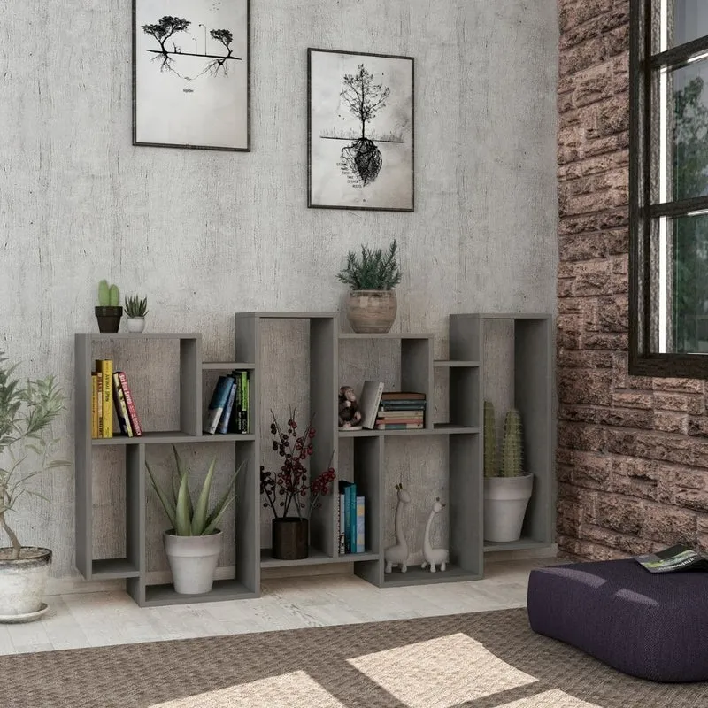 Libreria in legno 96x168,5H cm orizzontale bifacciale colore cemento - Karmato