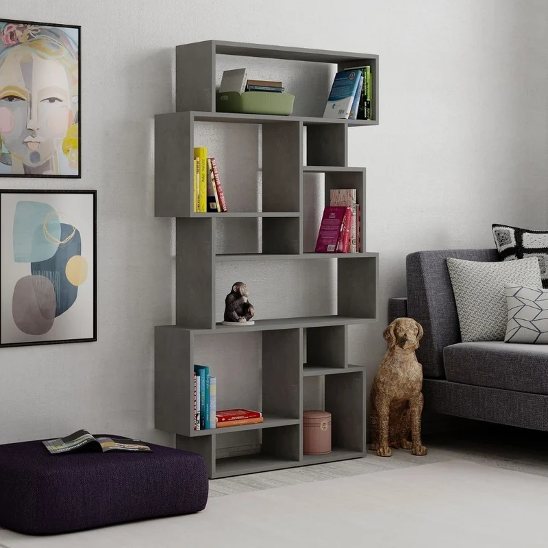Libreria in legno 96x168,5H cm orizzontale bifacciale colore cemento - Karmato
