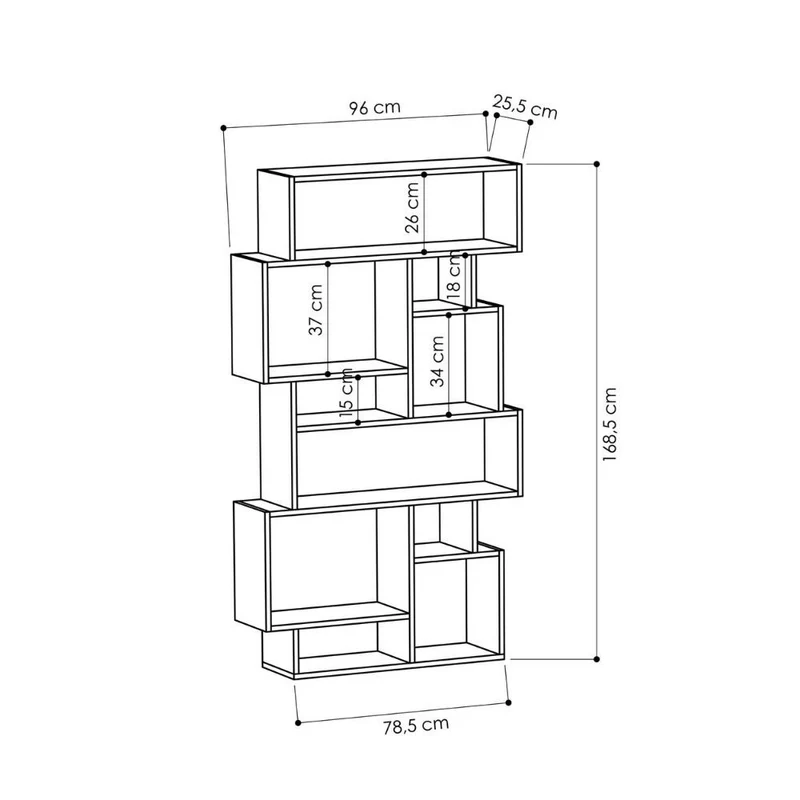 Libreria in legno 96x168,5H cm orizzontale bifacciale colore cemento - Karmato