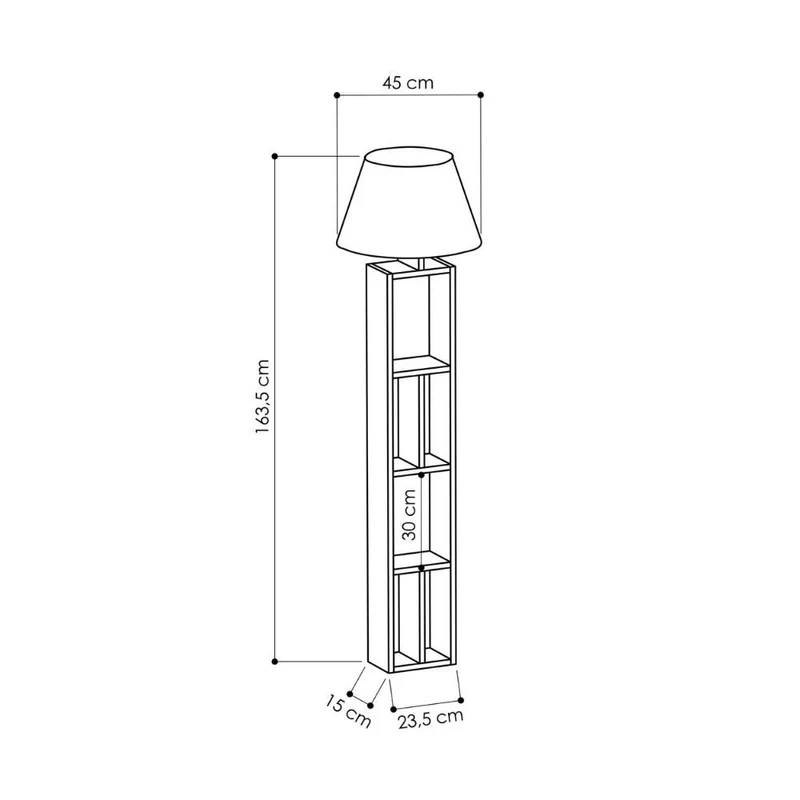 Lampada da terra in legno con libreria e paralume colore nero - Giorno