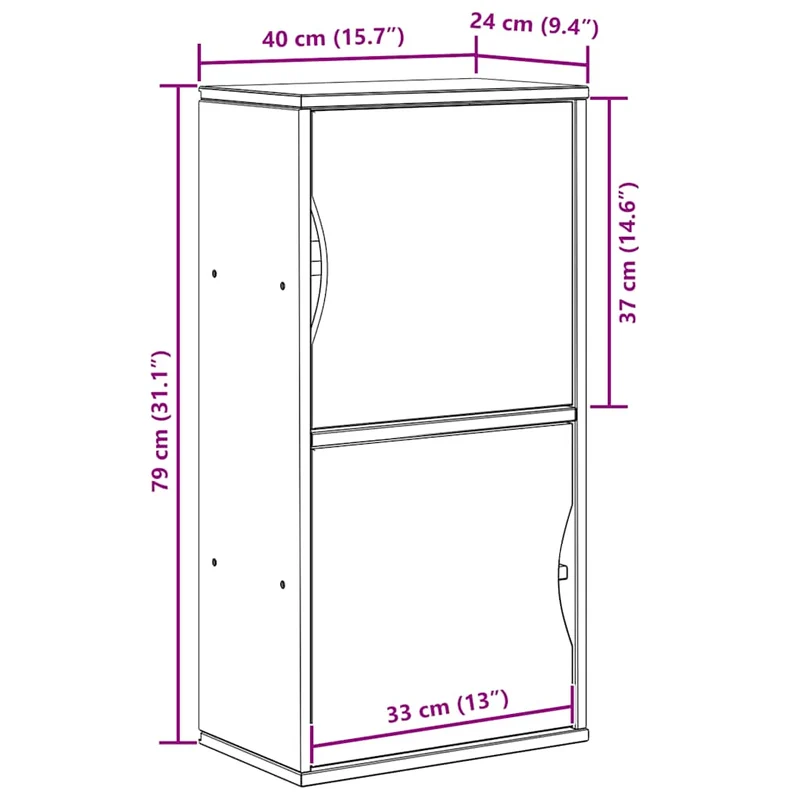 Armoire latérale classique pour petit espace 40 x 24 x 79 cm avec grand rangement ambiance rustique en bois blanc 02_0058039